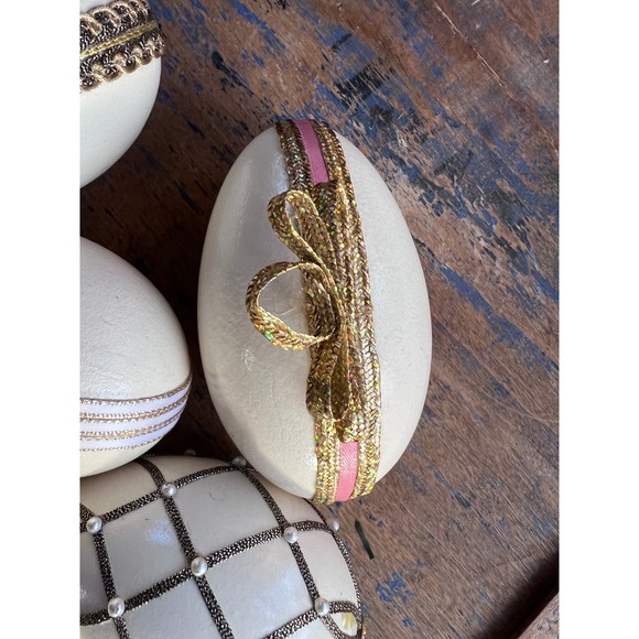 VTG Victorian Decorated Easter Eggs Set of 6 with Lace Ribbon Embellishments - Picture 3 of 13